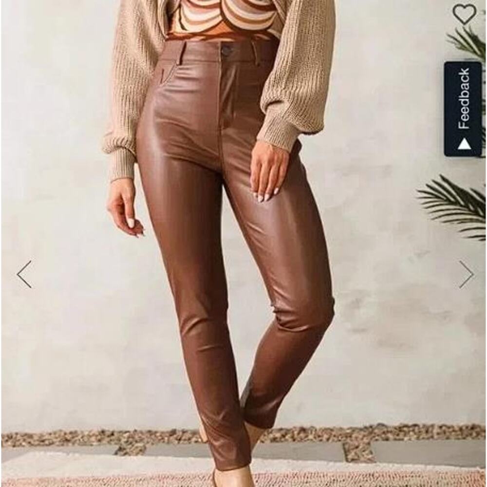 SHINESTAR Women's Super High Waist Perfect Fit Vegan Leather Skinny Pants Size M